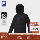 FILA 斐乐黄景瑜同款男士羽绒服2025冬季新款运动保暖飞羽连帽外套 深黑-BK XL 180/100A/XL