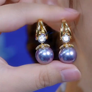 铜合金耳饰 【轻奢品质】相思豆耳扣小众设计耳环气质百搭耳饰 相思紫珠耳扣+精美礼盒包装