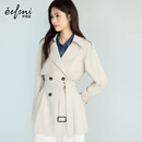 伊芙丽【挚友风衣】伊芙丽经典口碑双排扣高级感大气中长款风衣外套女春 浅茶色 S 95-105斤