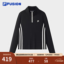 FILA FUSION斐乐潮牌女子针织长袖衫2025秋新款时尚修身半拉链长T 正黑色-BK M 165/84A/M