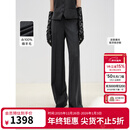 朗姿纯羊毛直筒阔腿条纹西裤2025秋季新款灰色百搭通勤职业西装裤 深灰色2 S