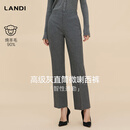 蓝地[商场同款]LANDI高级灰绵羊毛通勤直筒微喇西装裤女2025冬新品 深灰色 L