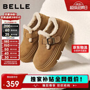 百丽厚底保暖毛毛鞋女2025冬新二层牛皮复古勃肯鞋JD009DM5 棕毛里 37