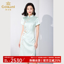 乔万尼2025新款夏连衣裙新中式旗袍三醋酯复古优雅收腰显瘦ET2E242401 薄荷绿 L