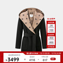 PORTS宝姿女装2024秋季新款LOGO提花连帽羊毛大衣ALT9C008UZW022 黑色印花-1 常规 S （4）