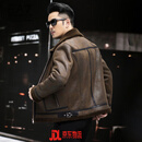 EMPORIO ARMANI EA7阿玛尼羊剪男士毛皮外套新羔羊天鹅绒胶囊羊毛外套冬季皮夹克短皮 军咖 L 建议体重：110斤-125斤