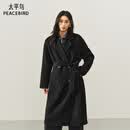 太平鸟女装毛呢大衣甄绒系列2.0女廓形双面呢外套 黑色四粒扣 M
