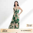 EP雅莹真丝印花100%桑蚕丝V领收腰无袖连衣裙度假风穿搭 2025新款4138B 绿色 L