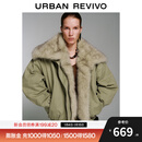 UR2025冬季新款女装流光风拼接毛领超宽松棉服外套UWJ150072 卡其绿 (偏宽松) S