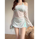 尤克达蒂（yookdd）泳衣女分体挂脖式比基尼三件套甜美保守防晒遮肚显瘦海边度假温泉 小星星分体泳衣【蓝色3件套】