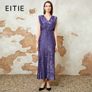爱特爱（EITIE）优雅端庄V领无袖高腰鱼尾长裙春季新款亮片包臀礼服8177810 柔紫色98 L (165)