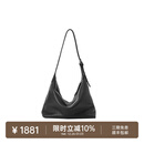 裘真新年礼物【明星推荐】经典hobo包植鞣牛皮腋下通勤休闲饺子女包 黑色-大号 小包/大包