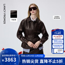朗姿羊皮革翻领可收腰皮衣时尚干练百搭通勤上衣女2026年春季新款 深咖色 M