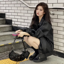 GARNUO黑色皮衣外套女高级感小个子2026新款开春秋美式复古机车服皮夹克 黑色 M 【106-125斤】