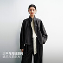 太平鸟【商场同款】绵羊皮革立领皮衣机车服夹克外套女A1BDG1349 黑色 S 155