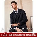 卓凡尼·华伦天奴（GIOVANNI VALENTINO）羊毛中长款毛呢大衣外套男商务休闲风衣西装领修身上衣 藏青 L 