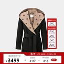 PORTS宝姿女装2024秋季新款LOGO提花连帽羊毛大衣ALT9C008UZW022 黑色印花-1 常规 M （6）