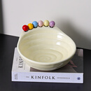 【豪门臻选】客厅桌面餐桌装饰摆件零食盘家用收纳高颜值创意果盘 月白螺纹水果盘+多巴胺水果叉_6只