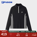 FILA FUSION斐乐潮牌女子针织长袖衫2025秋新款时尚修身半拉链长T 正黑色-BK M 165/84A/M