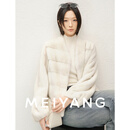 美洋（MEIYANG）雪糍水貂外套 丹麦紫金短二母貂_横排V领皮草-周一 杏白色 L