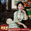一城风絮鸣枝清晓丨原创设计丨醋酸缎清雅绣花倒大袖旗袍裙年轻款日常 水绿色绣花倒大袖旗袍 L