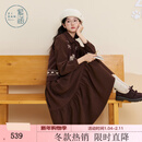 紫涵（ZIHAN）紫涵复古咖色衬衫连衣裙小狗提花马甲两件套装裙女2025年冬季新款 咖色 L
