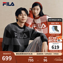 FILA 斐乐官方情侣编织衫2026春新款男子女子休闲舒适棋盘格套头毛衣 正黑色-BK L 175/96A/L