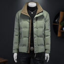 【时尚新品】冬季新款男士休闲羽绒服短款立领加厚保暖夹克外套 95855绿色 2XL 建议135-150斤