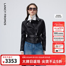 朗姿羊皮革翻领收腰短款皮衣干练率性高级感短外套2026年春季新款 黑色 S