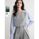 ELLE拼接设计感卫衣休闲阔腿短裤套装女2026春季新款时髦两件套 中灰 M