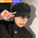 皓梵洁帽子贝雷帽男款春夏黑色八角帽英伦复古大头围男士洋气男生报童帽 黑色 均码 可调节头围适用54-58cm左右