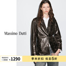 Massimo Dutti折扣升级2026女装休闲简约风纳帕皮革西装真皮皮衣外套04706526 深棕色 XS (CN 165/84A)