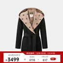 PORTS宝姿女装2024秋季新款LOGO提花连帽羊毛大衣ALT9C008UZW022 黑色印花-1 常规 L （8）