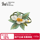 She's梵高玫瑰叠花刺绣发绳高档橡皮筋头绳轻奢发圈圣诞节礼物送女友