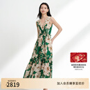 EP雅莹真丝印花100%桑蚕丝V领收腰无袖连衣裙度假风穿搭 2025新款4138B 绿色 L