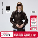 朗姿羊皮革翻领可收腰皮衣时尚干练百搭通勤上衣女2026年春季新款 深咖色 M