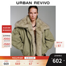 UR2025冬季新款女装流光风拼接毛领超宽松棉服外套UWJ150072 卡其绿 (偏宽松) S