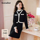 珂莱蒂尔【美丽诺羊毛】商场同款冬季新款香风两件套连衣裙 黑色 M