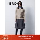 ERDOS 圆领提花长袖套衫菱形格纹派学院风宽松女羊绒衫 大地驼 165/88A/L
