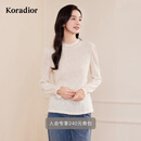 珂莱蒂尔淑女气质百搭羊毛混纺法式玫瑰蕾丝提花套头可打底针织衫 淡青黄 M