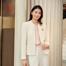 EP雅莹（EP YAYING）高端系列 新中式立V领肌理感收腰西装外套 2026新款1104D 白色 L