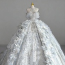 闪动少女2025新款一字肩蓝色婚纱重工奢华法式主纱新娘春季在逃公主风婚纱 蓝色齐地婚纱 S