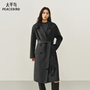 太平鸟女装毛呢大衣甄绒系列2.0女廓形双面呢外套 灰色四粒扣 M