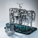 【豪门高端】北欧ins风创意玻璃杯家用带把水杯高档客厅茶杯8件套 6只烟灰色六角杯+银色杯架送底盘【8件套】