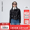 朗姿羊皮革翻领收腰短款皮衣干练率性高级感短外套2026年春季新款 黑色 S
