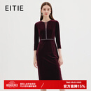 爱特爱复古高级感优雅钉珠V领收腰丝绒礼服连衣裙秋季新款7177815 酒庄红60 L 165