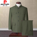 皮尔卡丹（pierre cardin）军绿中山装男套装中老年中山服老年军便服春春秋爷爷爸爸老人服装 哔叽军绿暗口袋 XL 180/76 建议160-170斤