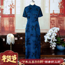 一城风絮黛染月痕丨原创设计丨真丝红云纱复古国风四分袖盘扣印花旗袍 蓝色真丝红云纱印花旗袍 L