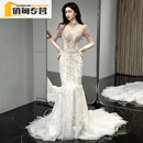 SMVP【高端轻奢】法式鱼尾轻婚纱新娘2026新款长袖主纱高级质感重工小 拖尾款 （送头纱+手套） S