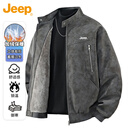 JEEP吉普皮衣男士外套冬季加绒加厚保暖高端复古夹克男装 灰色    XL